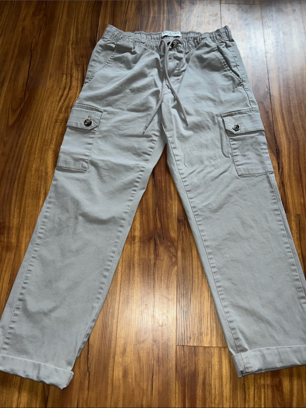 Men's Casual Cargo Drawstring Pants - Light Gray Size Medium